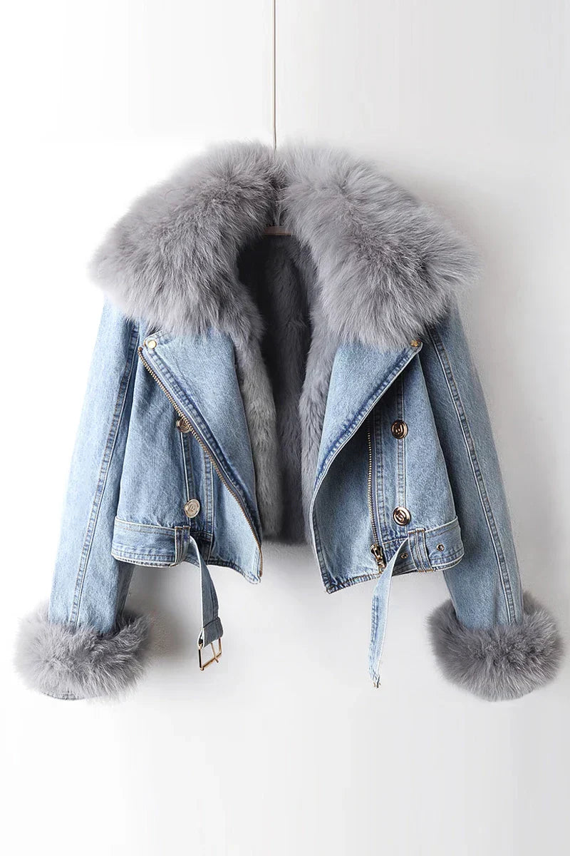 Philomène | Veste en jean avec col en fourrure