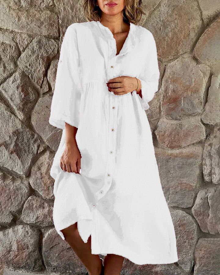 ROBE-CHEMISE AMPLE EN COTON ET LIN