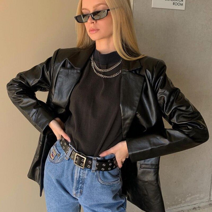 Lianna | Blazer En Cuir PU Pour Femmes | Noir