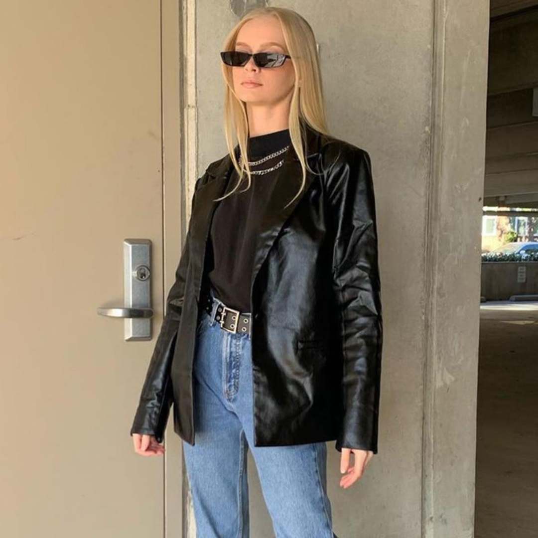 Lianna | Blazer En Cuir PU Pour Femmes | Noir