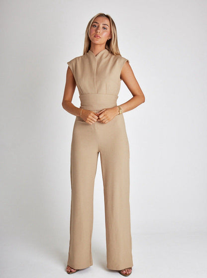 Seline | Combi-Pantalon Sans Manches à Ceinture et Pantalon Large pour Femme